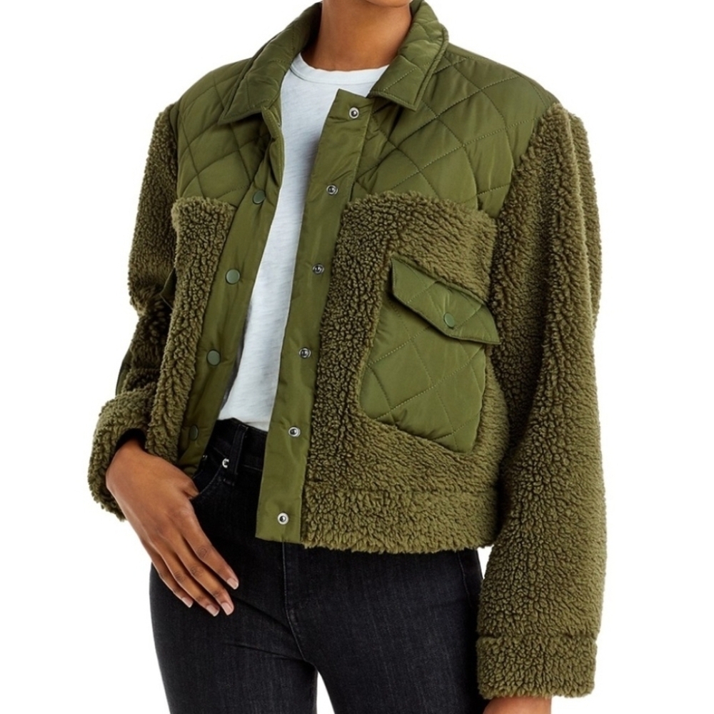 Rails Peyton Quilted Fleece Jacket  Olive Green Sherpa Jacket Sz Small - Picture 2 of 16